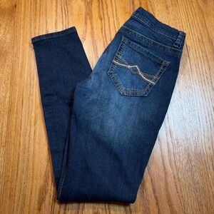 Mudd Jeans Juniors 7 (28X29) Blue Skinny Stretch Denim Low Rise Embroidered
